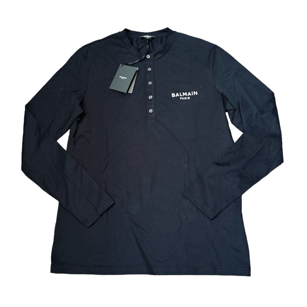 BALMAIN***Embroidered Logo Long-Sleeve Black Men’s T-Shirt***Med. $629